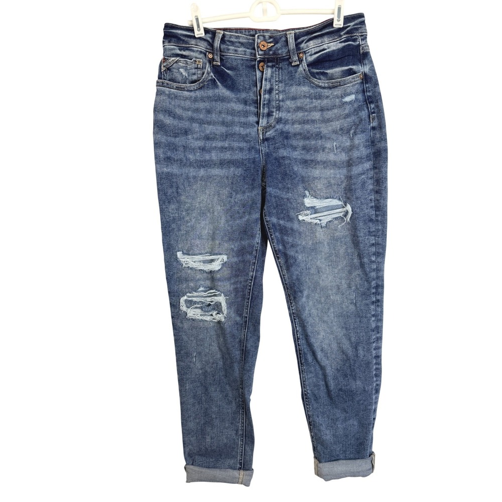 Maurices High Rise Boyfriend Distressed Jeans Blue Button Fly Size 8 Reg